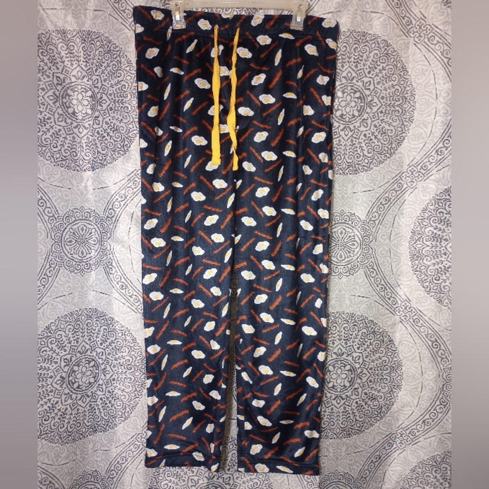 Varsity mens Lite Touch Fleece Sleep Pants Pajama Bottom Navy Bacon/Eggs Size XL